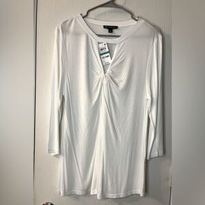 🛍️NWT INC International Concepts 0X White Ruched 3/4 Sleeve Blouse